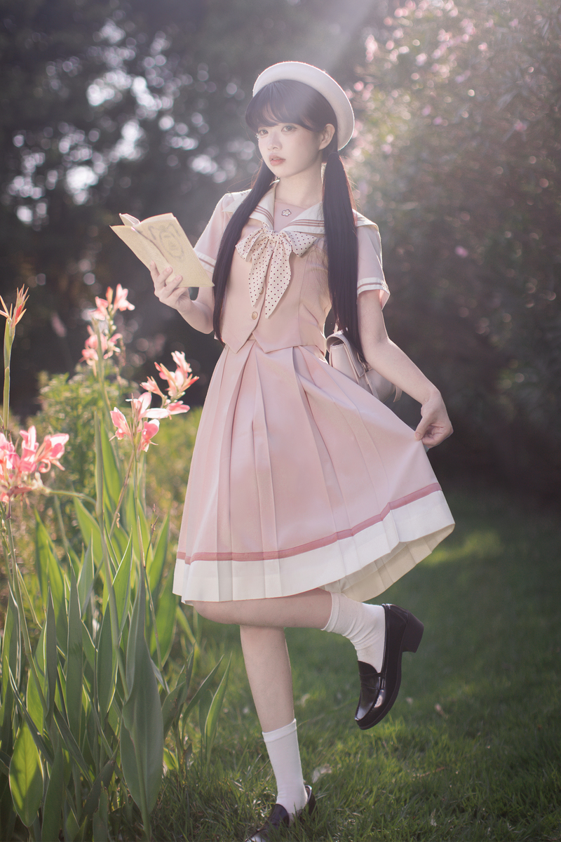[pre-order] Retro Sweet College Tops + Pleated Skirt