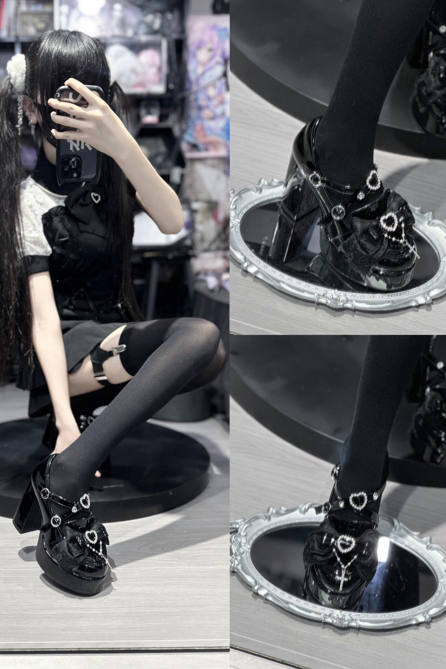 Stone Heart Ribbon Platform Shoes