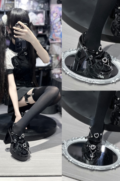 Stone Heart Ribbon Platform Shoes