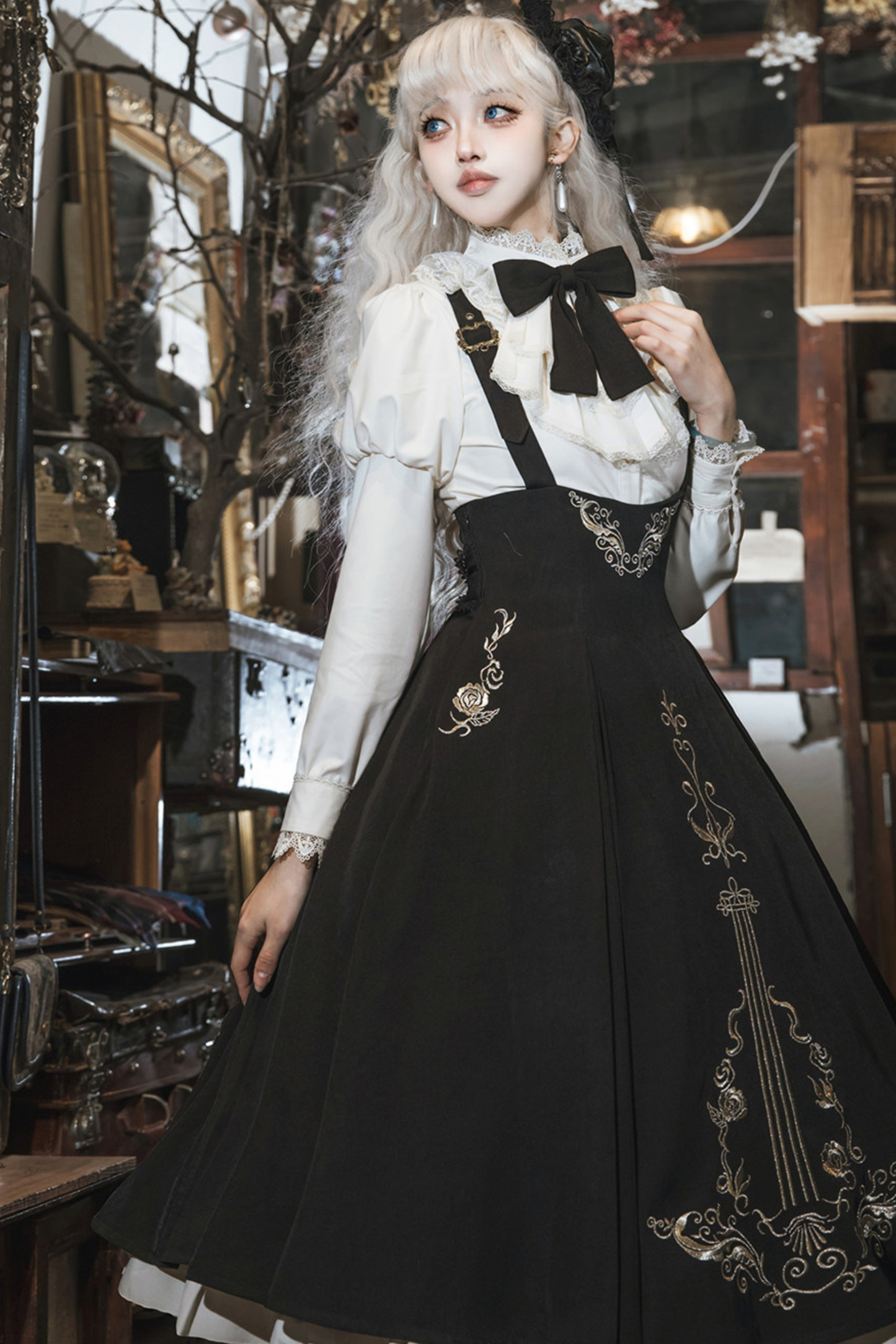 [pre-order] Gothic Dark Suspender Long Dress + Shirt + Jacket