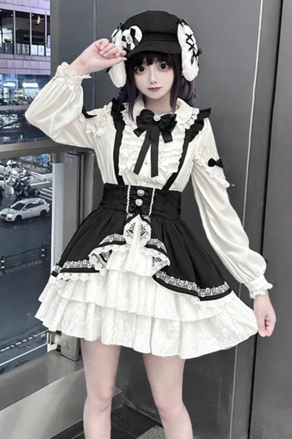 Lace Shirt + Tiered Bib Skirt