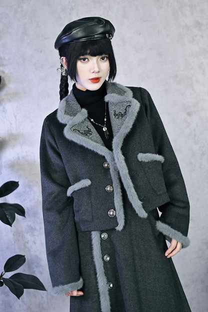 Retro Mode Faux Fur Short Jacket + Skirt