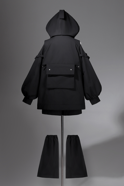 Dark Hooded Jacket + Shorts + Leg Covers