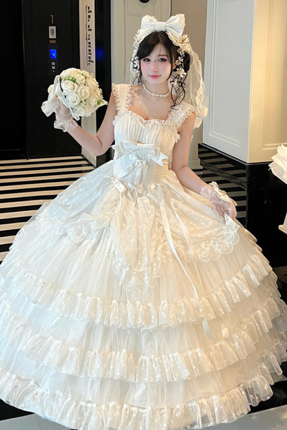 Pure Bridal Lolita Dress + Veil + Waist Belt