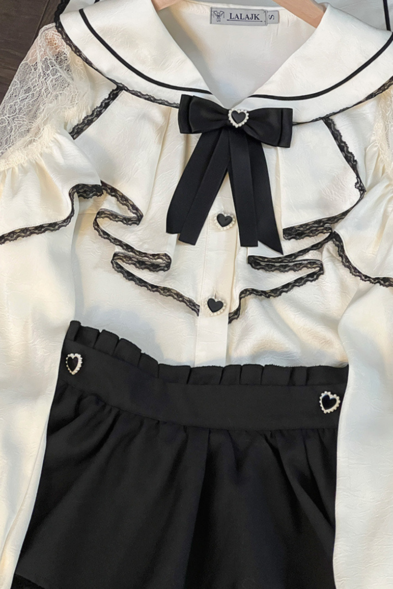 Jirai Sailor Ribbon Top + Ruffle Skirt
