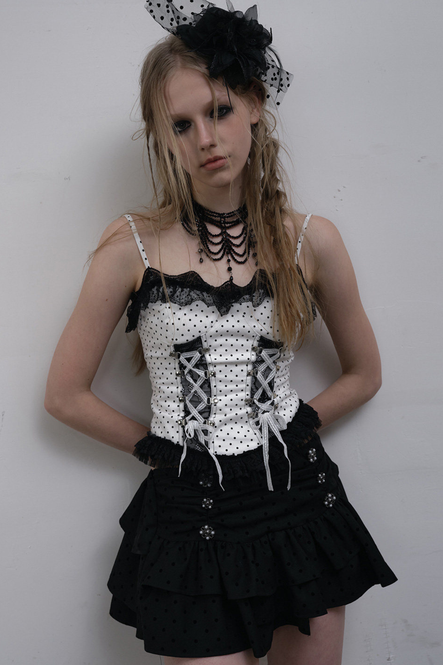 Dark Punk Polka Dot Lace Up Camisole