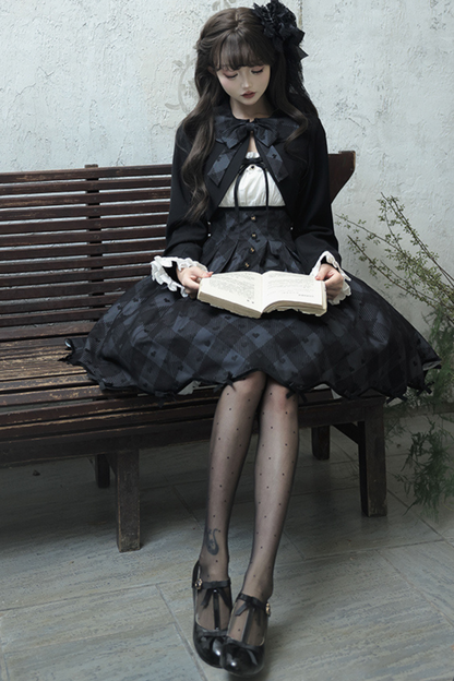 Silent Manor Dark Lolita Princess Jumper Skirt + Ribbon Collar Ruffle Jacket