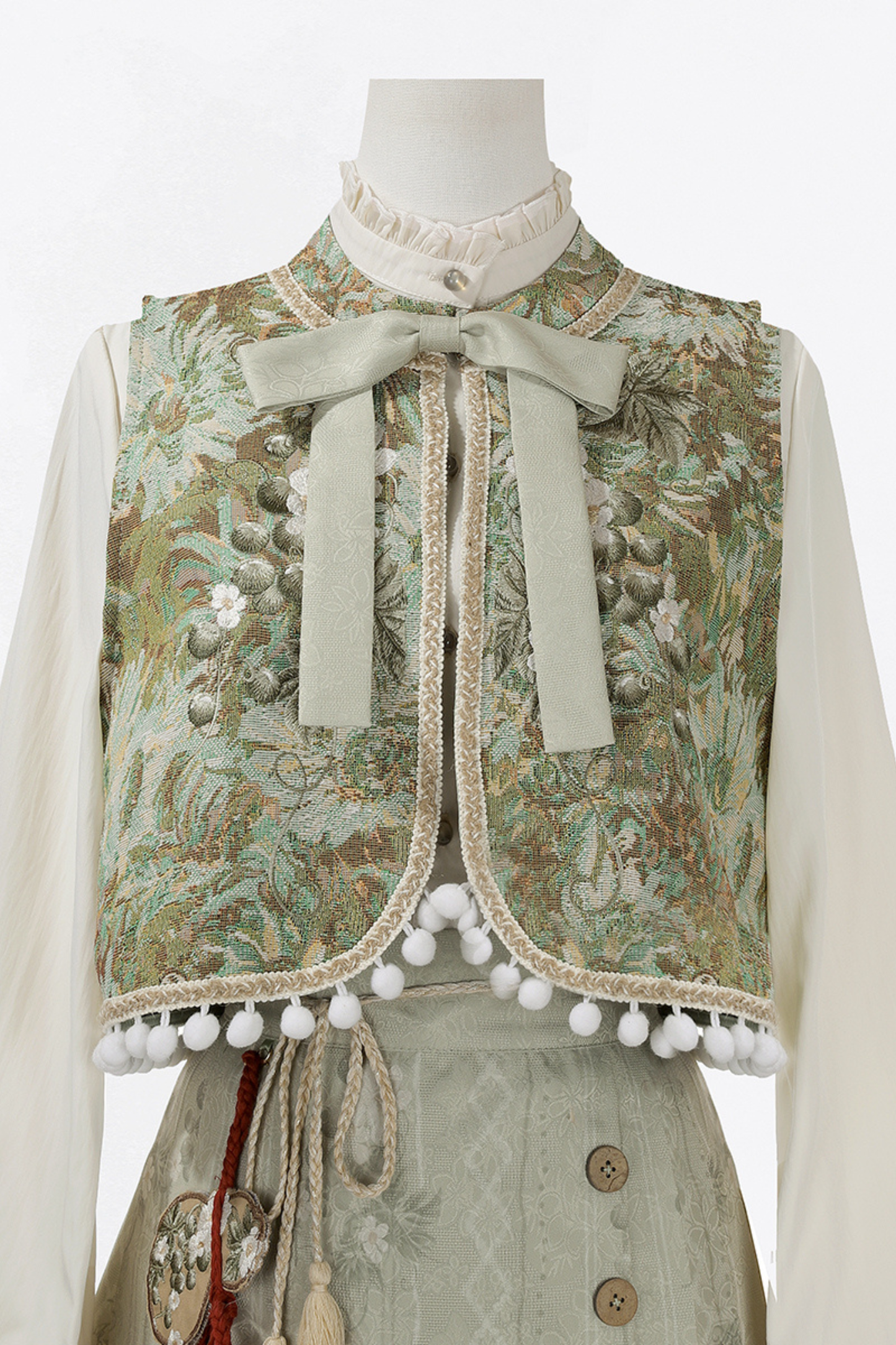 Forest Chinese-style Vest + Blouse + Skirt