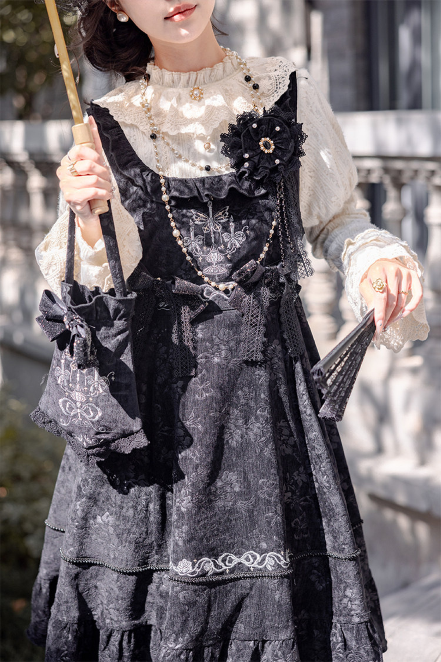 Candlelight Antique Lace Dress + Vest Dress + Bag + Brooch