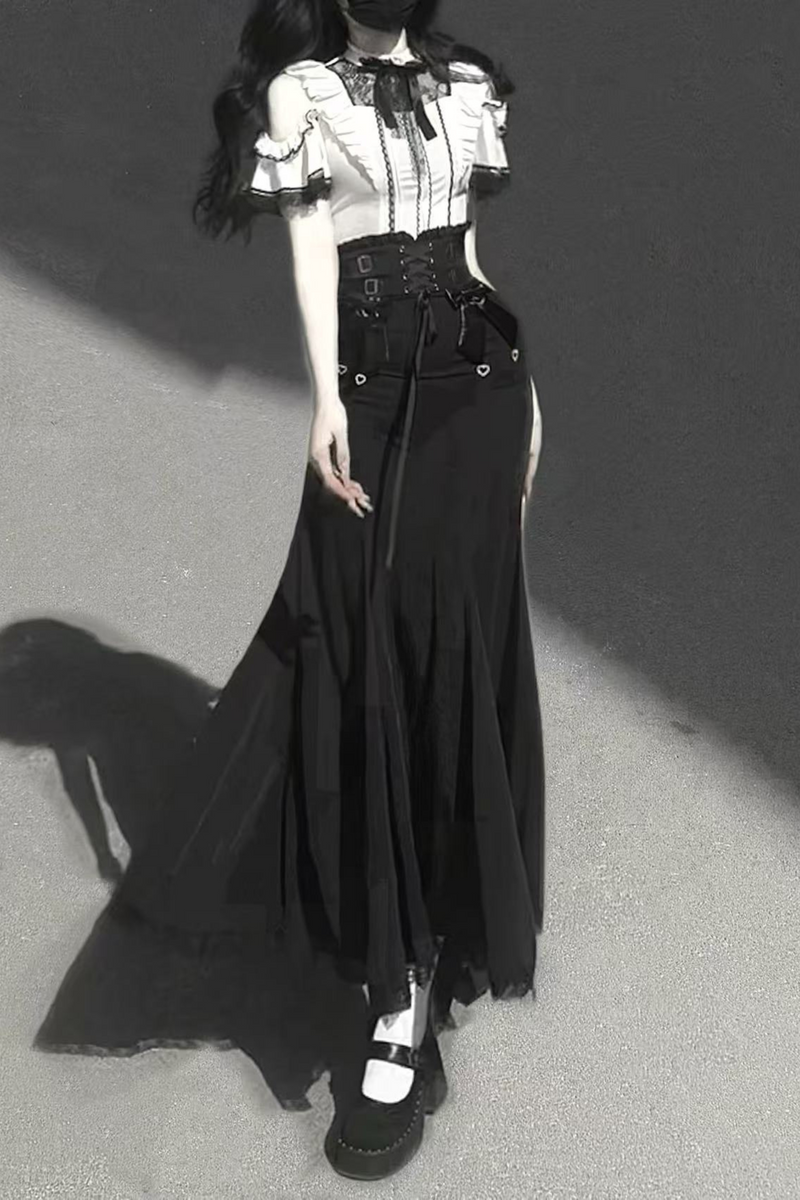 [pre-order] Off-shoulder Ruffle Tops + Mermaid Skirt + Ribbon