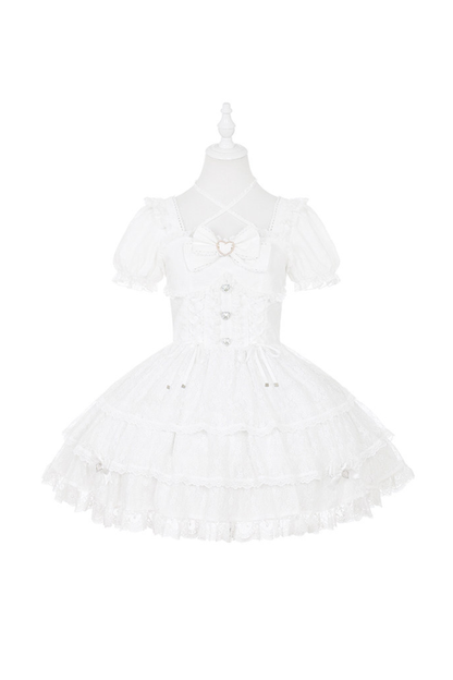 Sweet Girly Lace Ribbon Dress + Clip