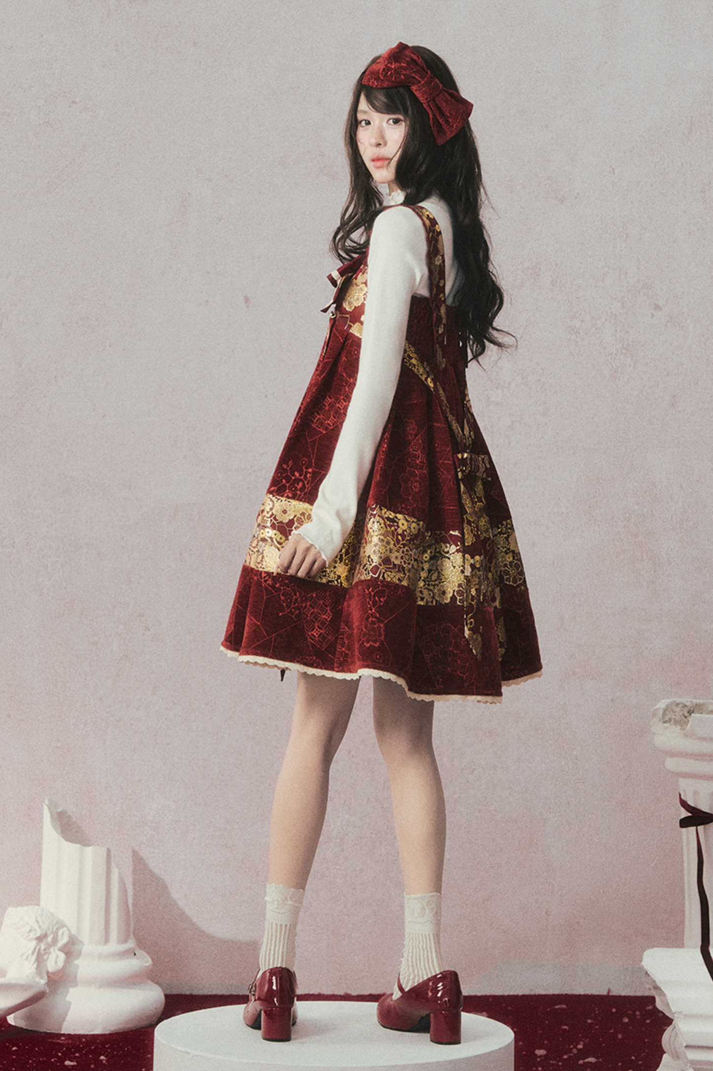 Velvet Dark Red Dress + Top + Jacket + Accessories