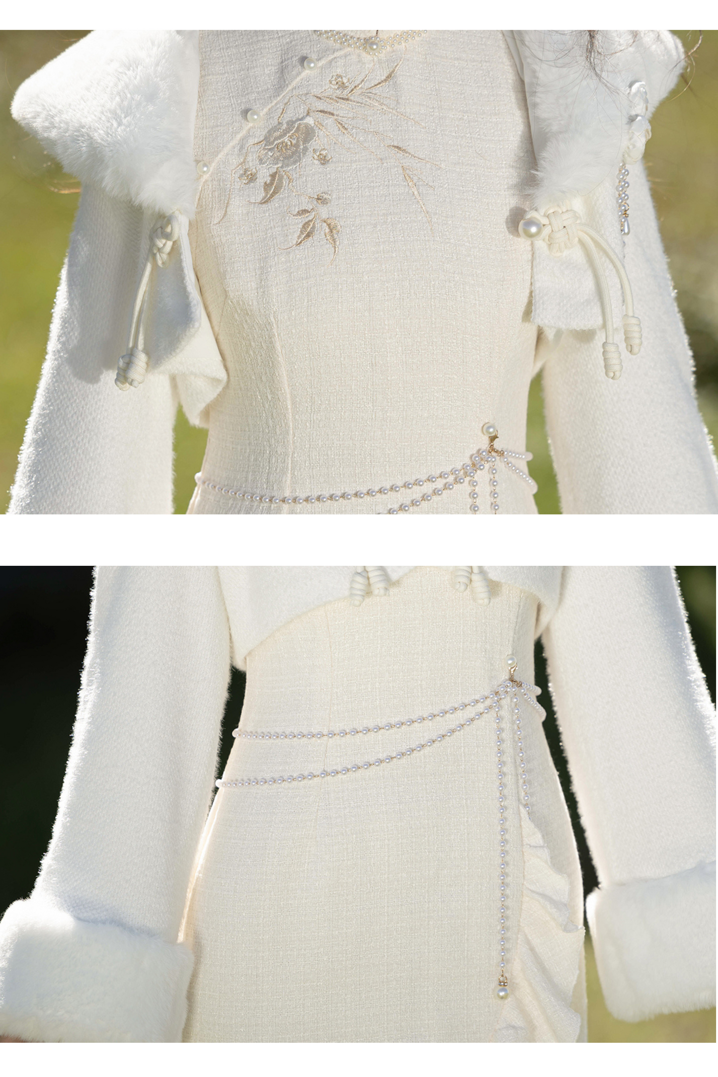Retro Cheongsam Dress + Short Fur Coat