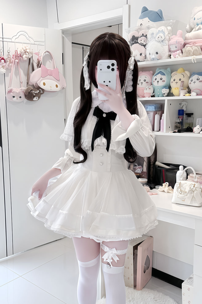 Fur Hooded Mantle + Tops + Skirt