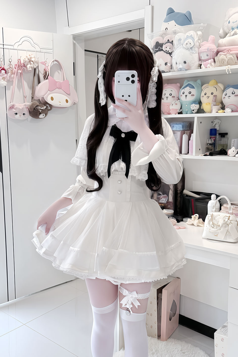 Fur Hooded Mantle + Tops + Skirt