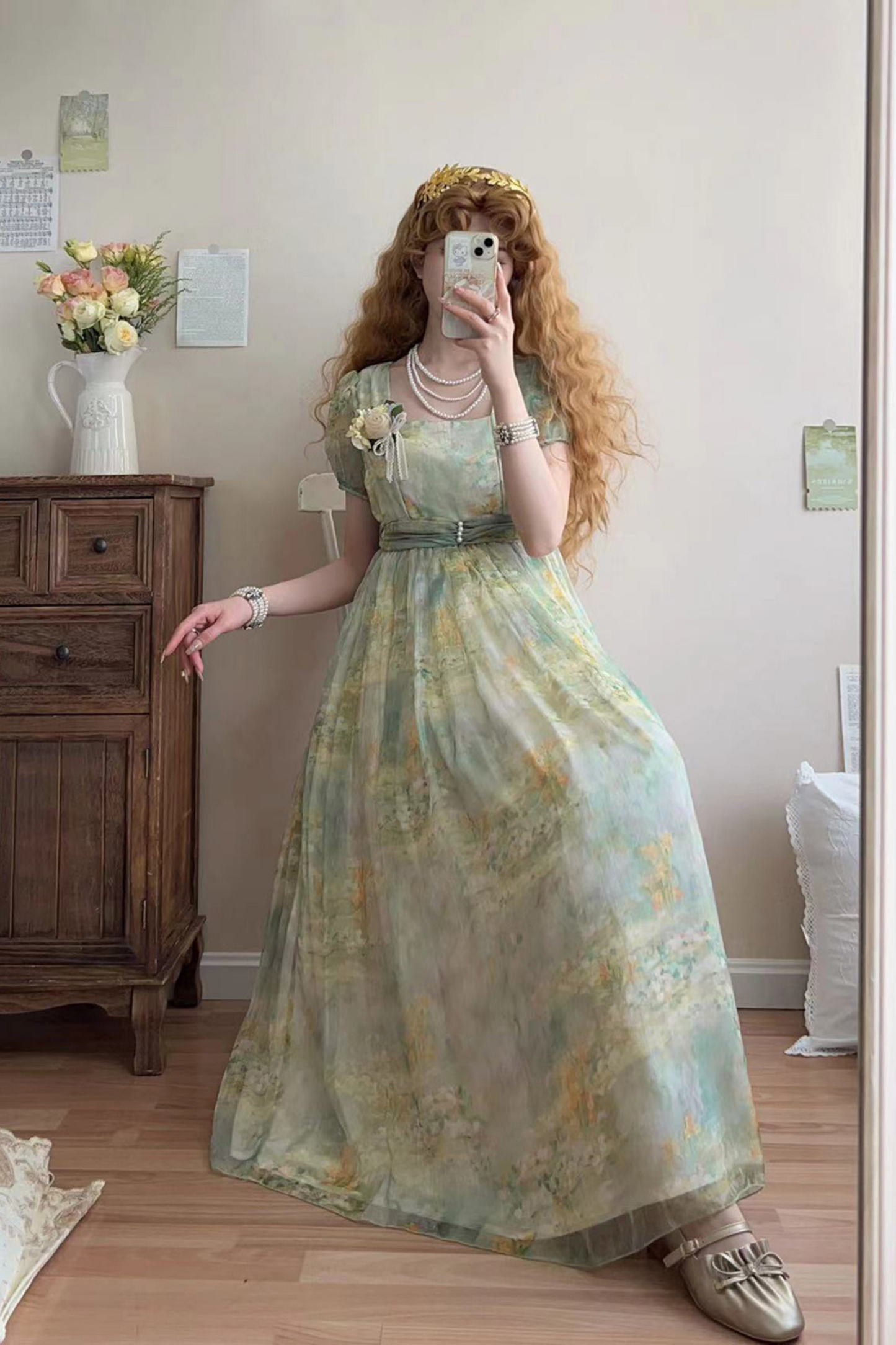 Marble Art High Waist Mark Lolita Dress
