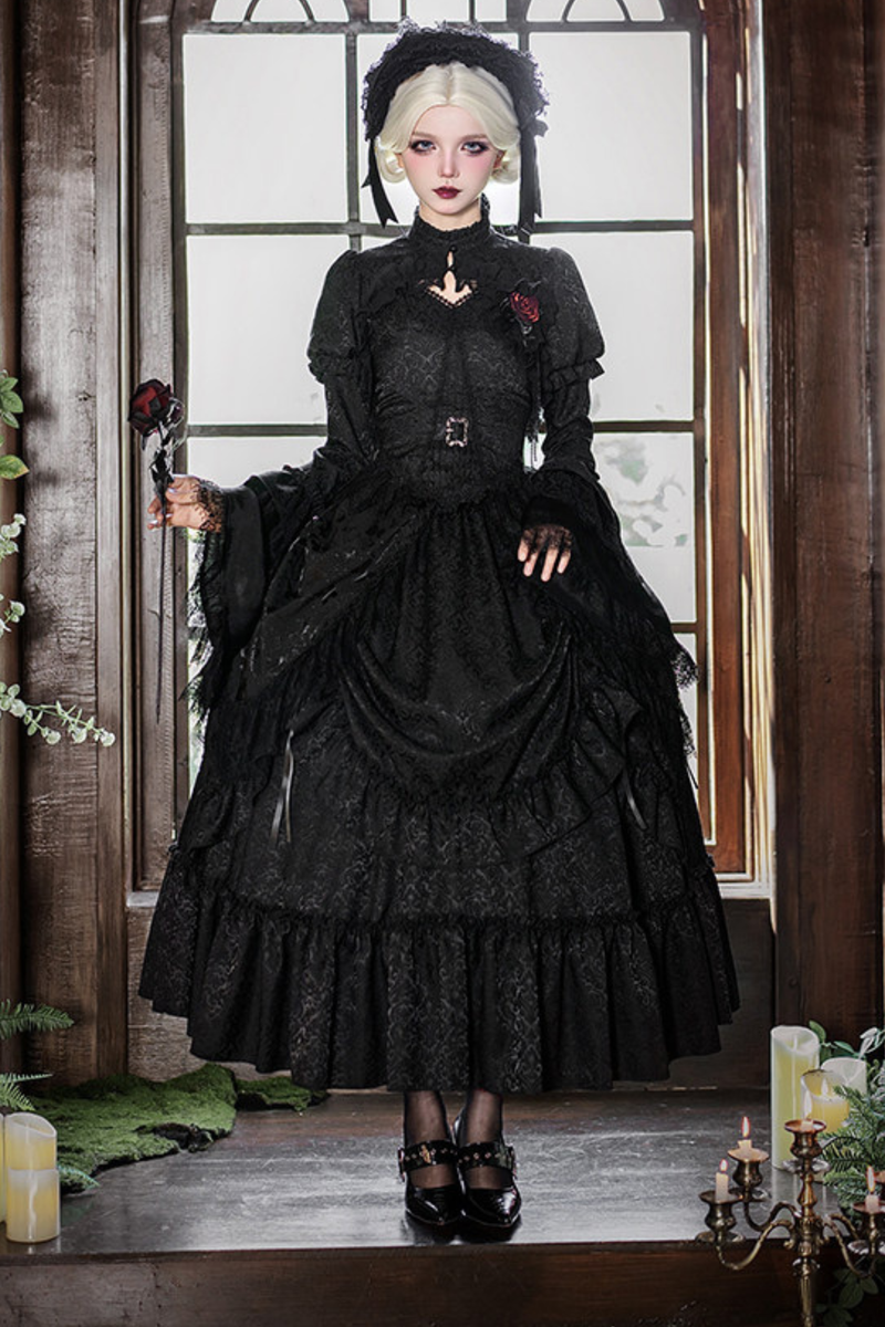Gothic Corset Top + Short Coat + Hose + Curtain + Skirt + Flower + Bonnet