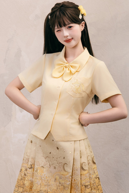 Sweet Chinese-style Preppy Shirt + Skirt + Bow Tie