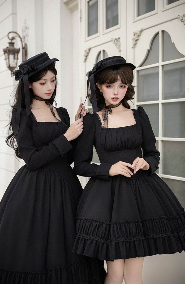 Gothic Dress + Fake Collar + Hat
