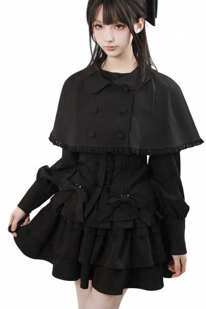 Ruffled Dress + Short Cape + Shirt + Skirt