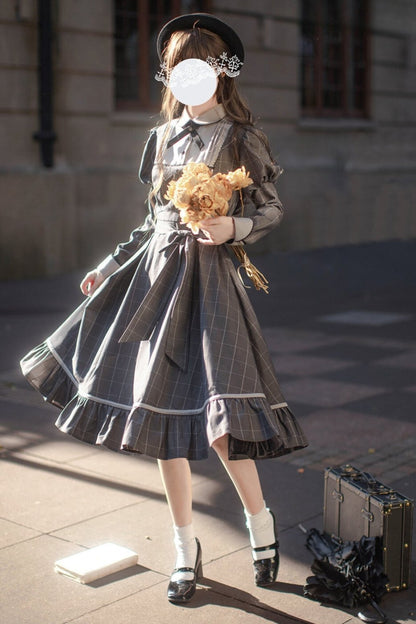 [pre-order] Gray Check Waist Dress