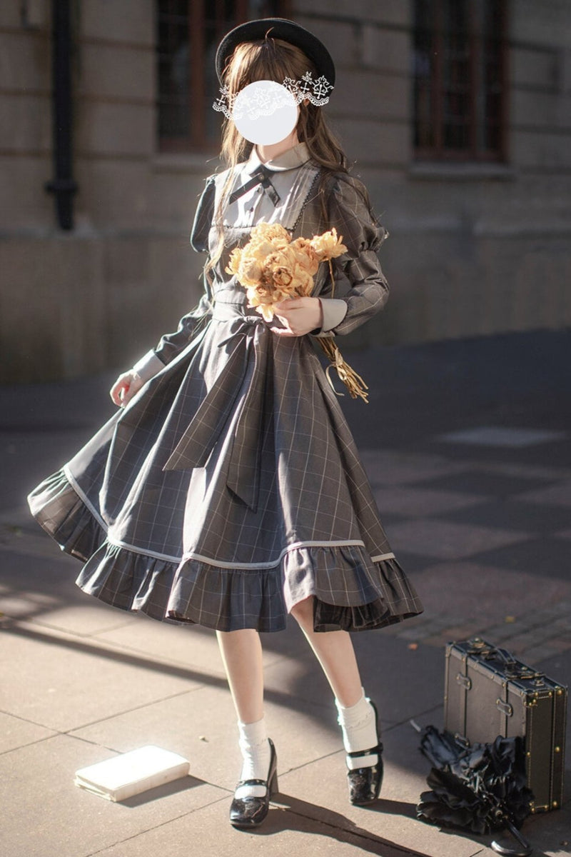 [pre-order] Gray Check Waist Dress