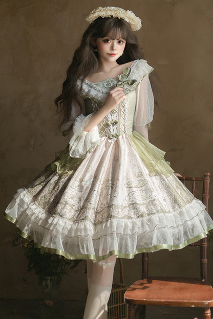 [pre-order] Fresh Green Print Kula Lolita Dress + Brooch