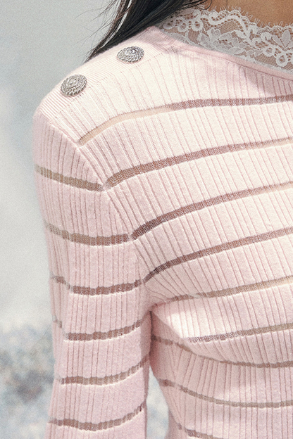 One Shoulder Glance Lace Striped Top