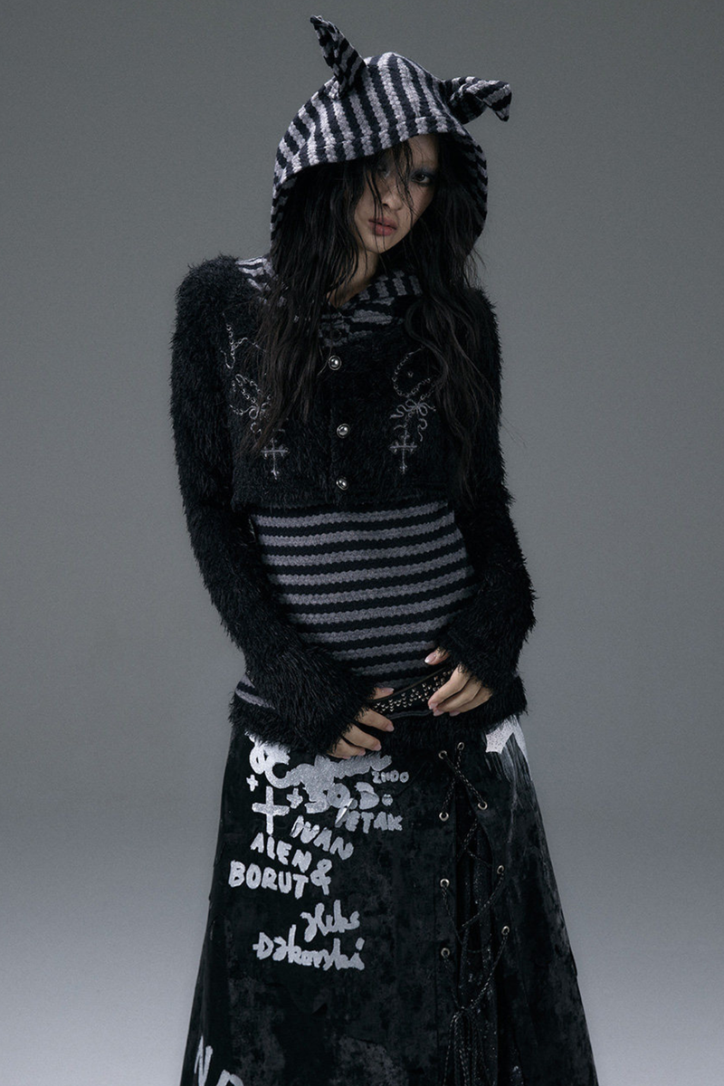 Striped Animal Hooded Top