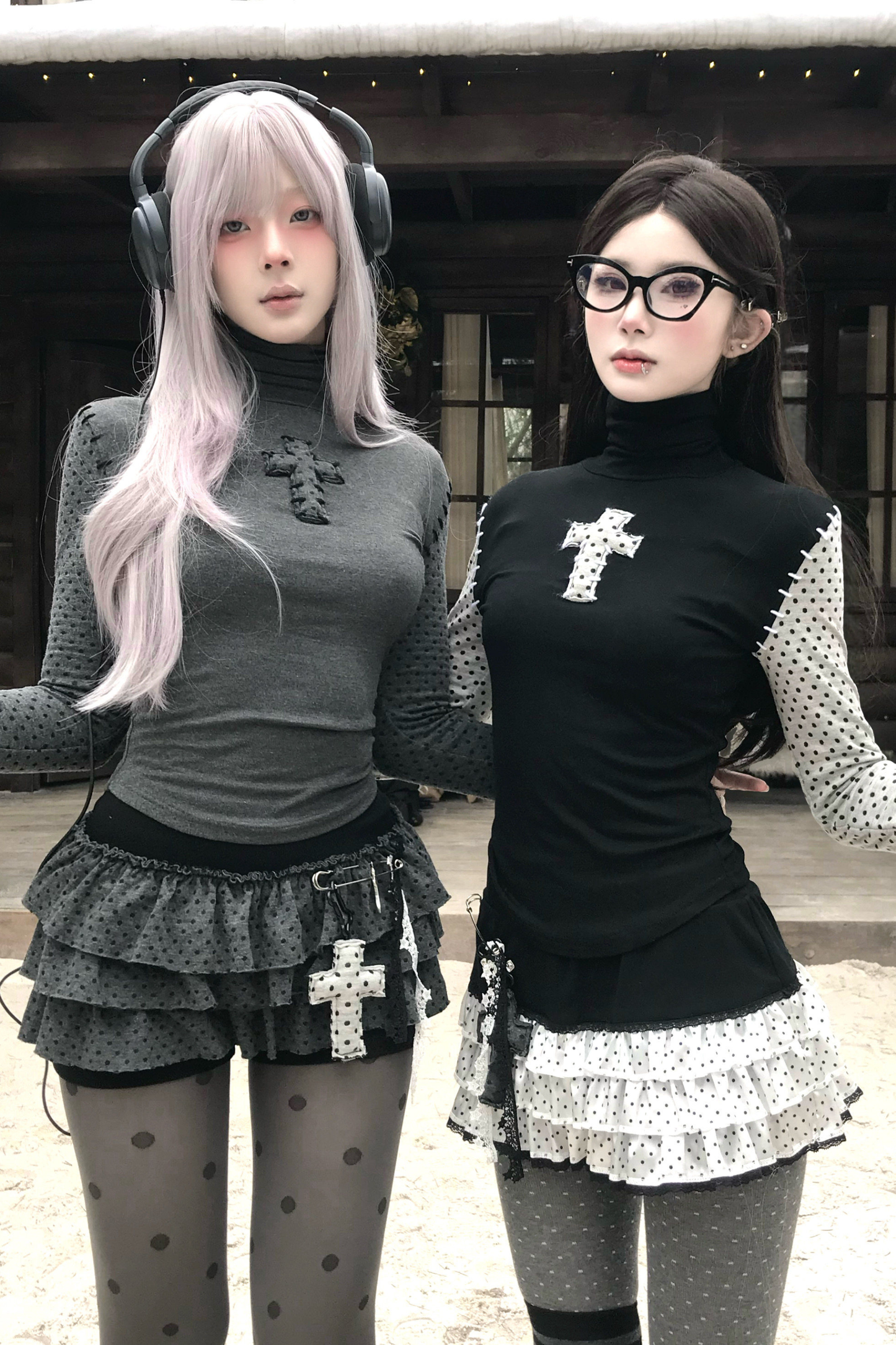 Cross Dot Turtleneck Top + Skirt + Pendant