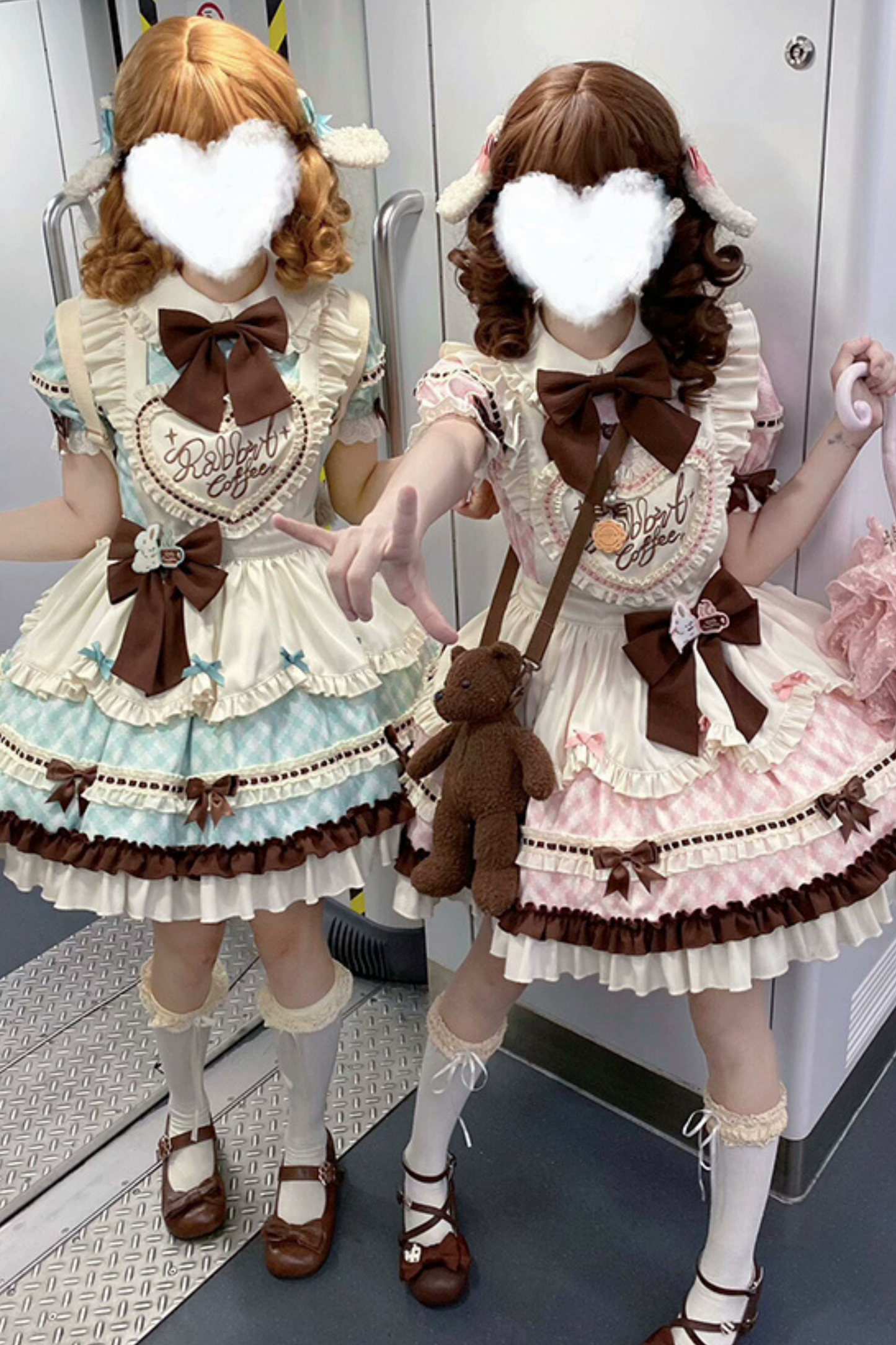 [pre-order] Bunny Ear Hair Clip + Pink Blue Sweet Maid Apron Dress