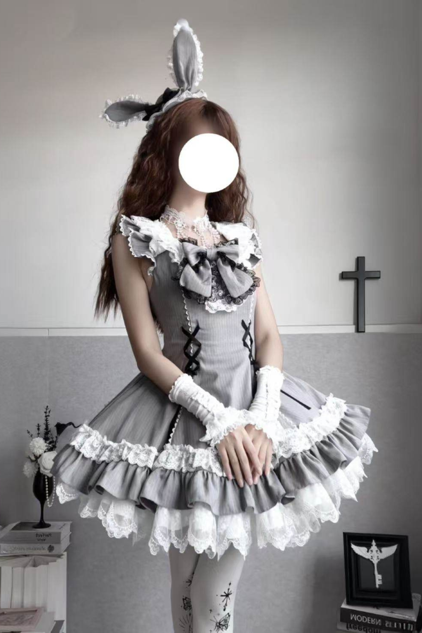 Sweet Lolita Stripe Jumper Skirt + Rabbit Hat