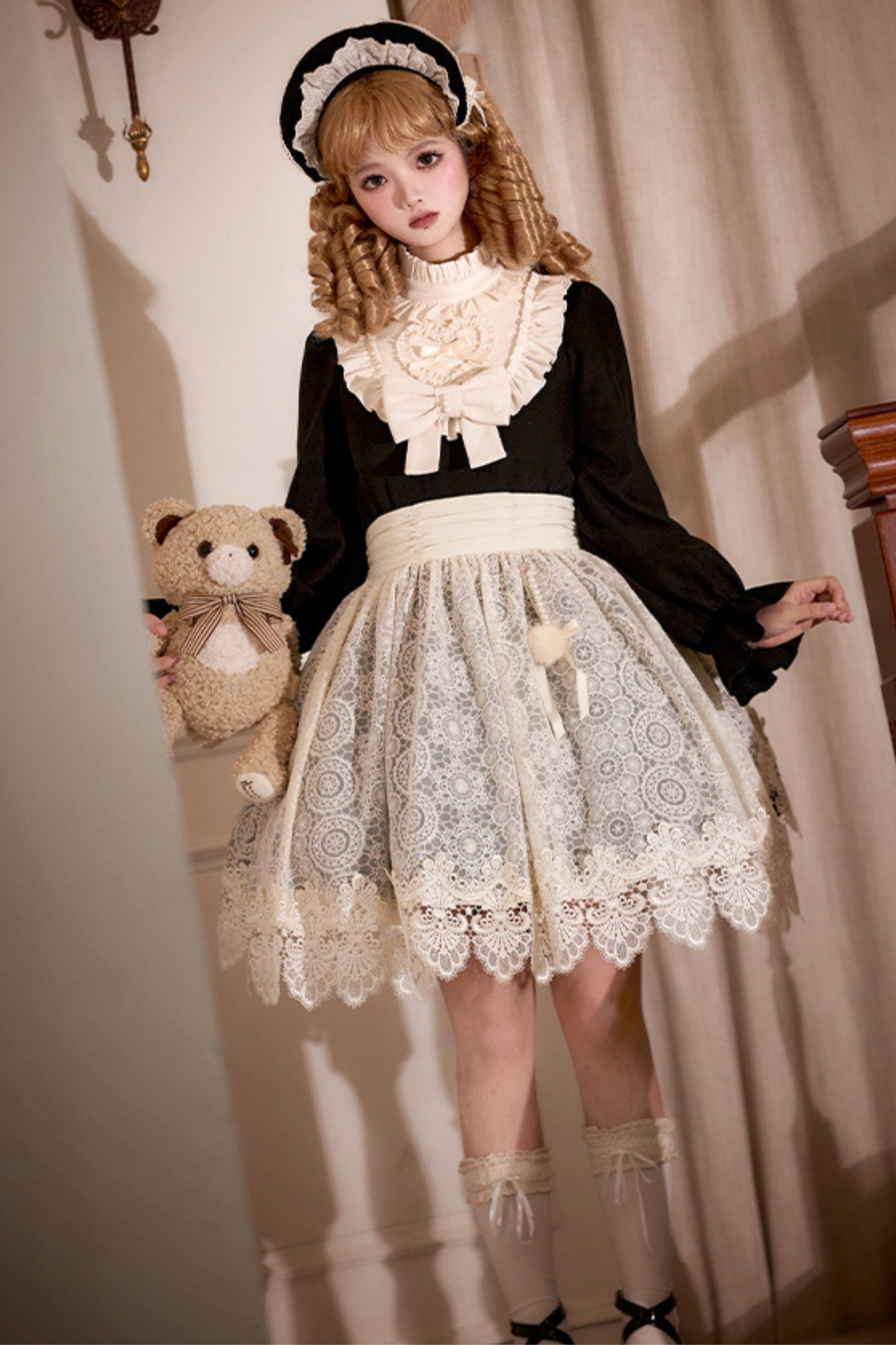 [pre-order] Dark Doll Lolita Dress + Apron + Ribbon + Headband