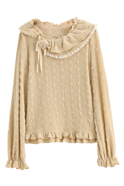 Lace Collar Long Sleeve Top