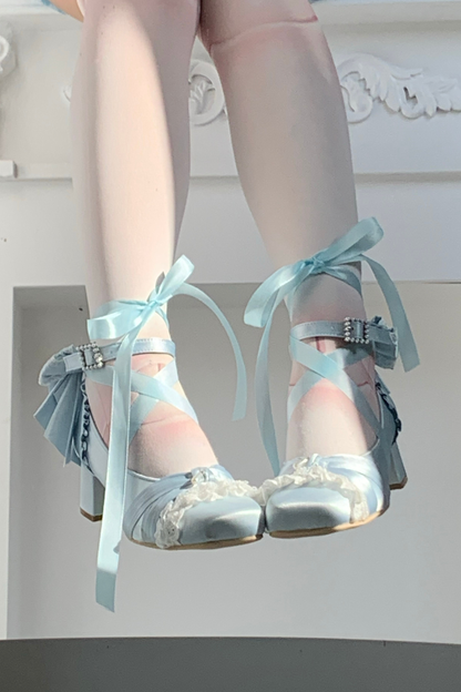 Lace-up Square Toe Ballet Heels