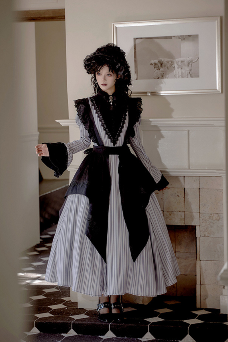[pre-order] Stripe Lolita Dress + Apron + Necklace + Ribbon