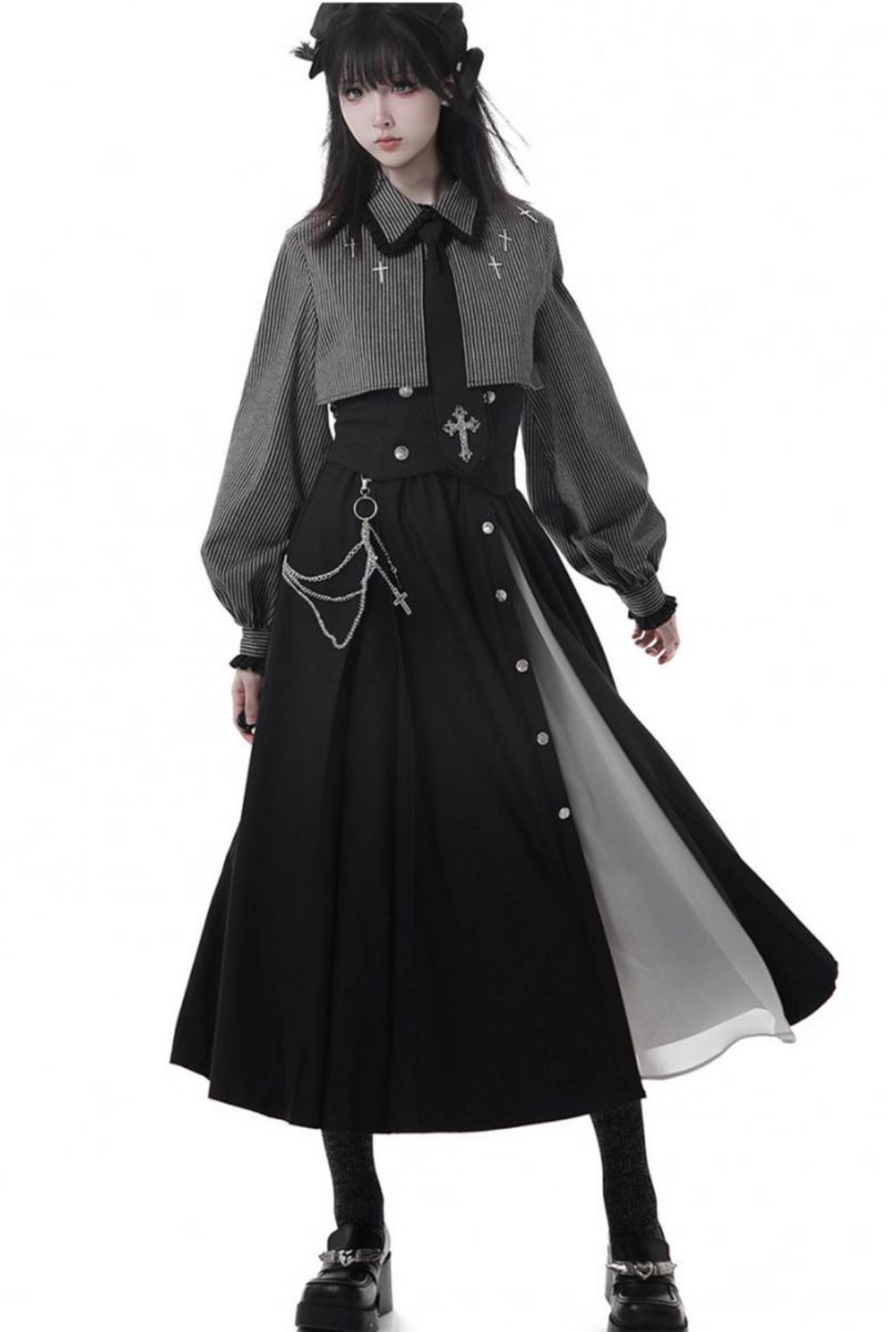 Cross Carol Dark Shirt + Corset + Skirt