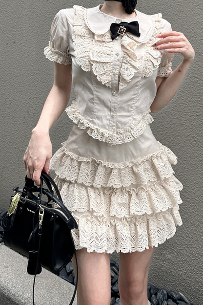 Ruffle Lace Shirt + Tiered Skirt