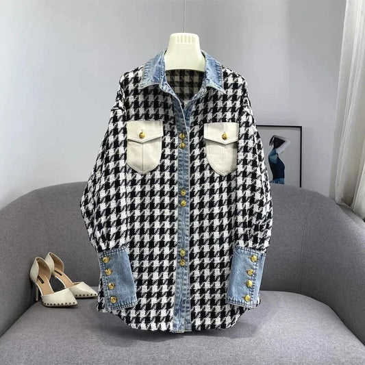 Plaid Denim Coat