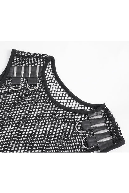 Black Round Collar Mesh Gothic Vest