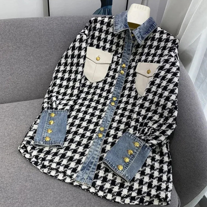 Plaid Denim Coat