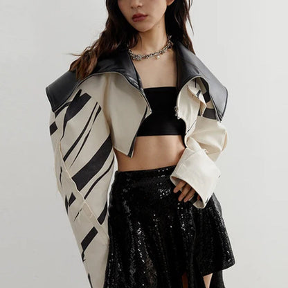 Short Leather Jacket Beige