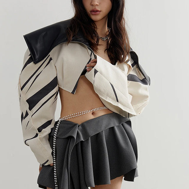 Short Leather Jacket Beige