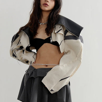 Short Leather Jacket Beige