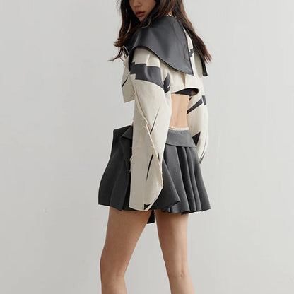 Short Leather Jacket Beige