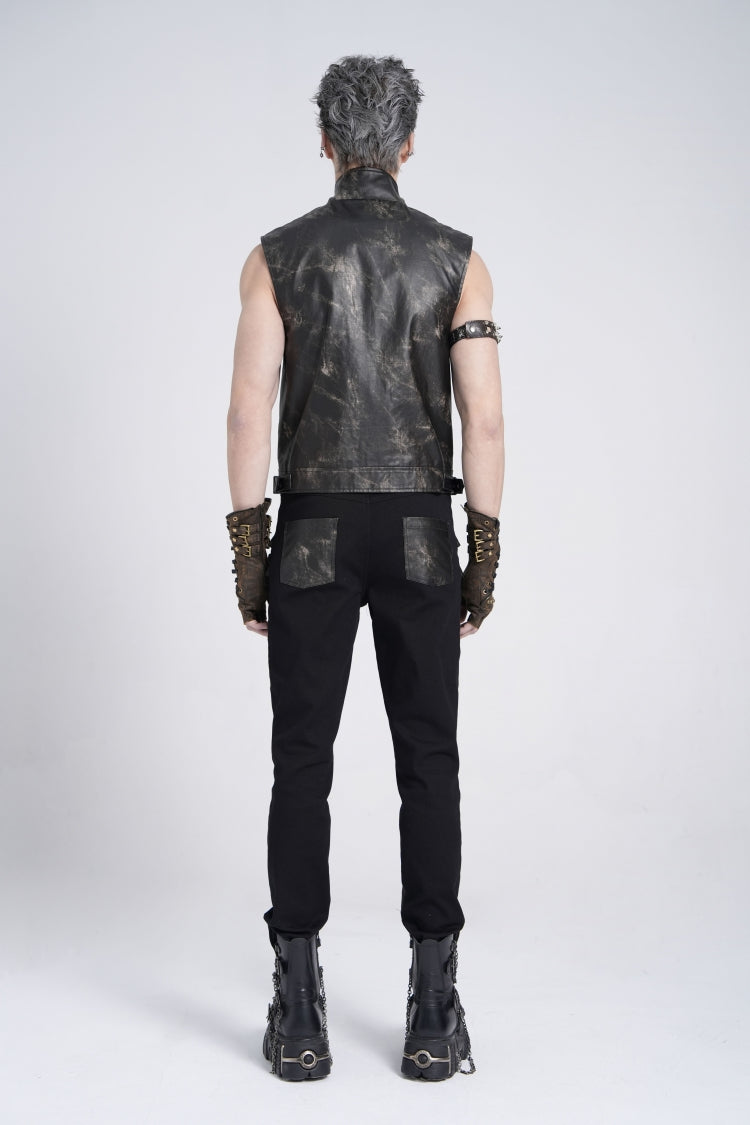 Black Stand Collar Sleeveless Strappy Stitching Zipper Gothic Vest