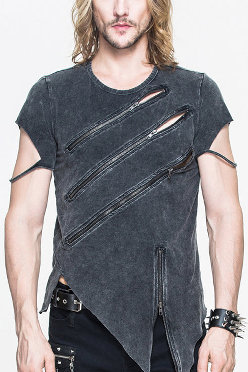 Black Rock Partition Zippered Faded Punk T-shirt