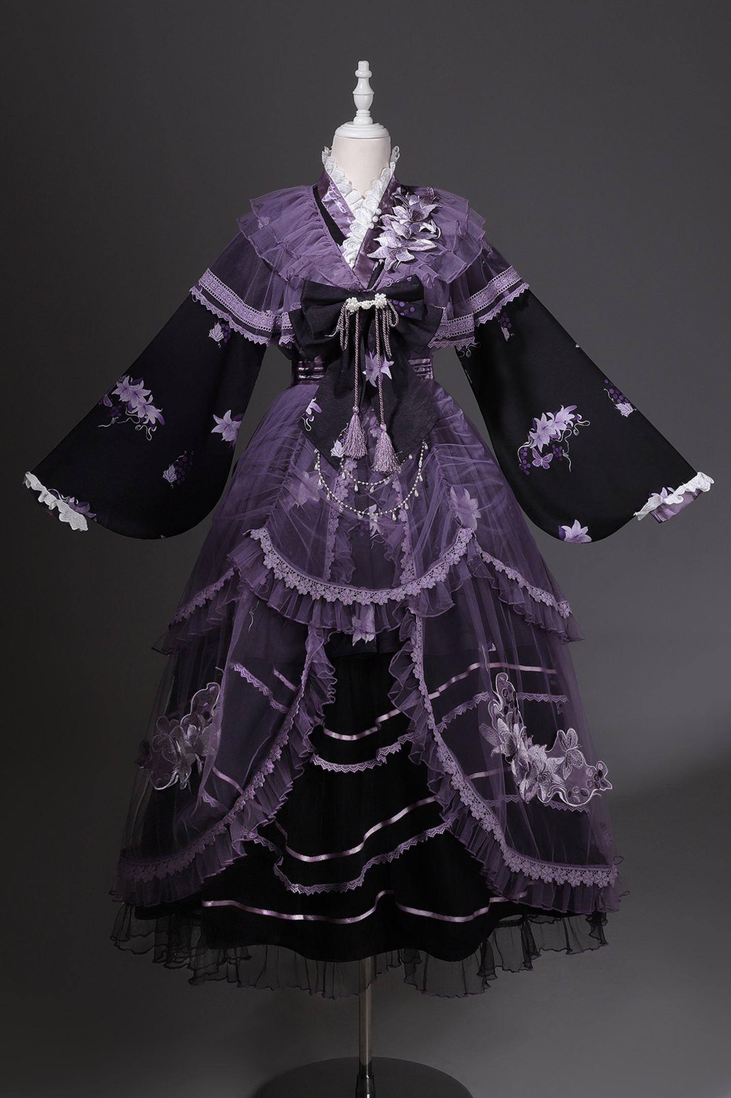Dark Chinese-style Cross Collar Dress + Overdress + Skirt