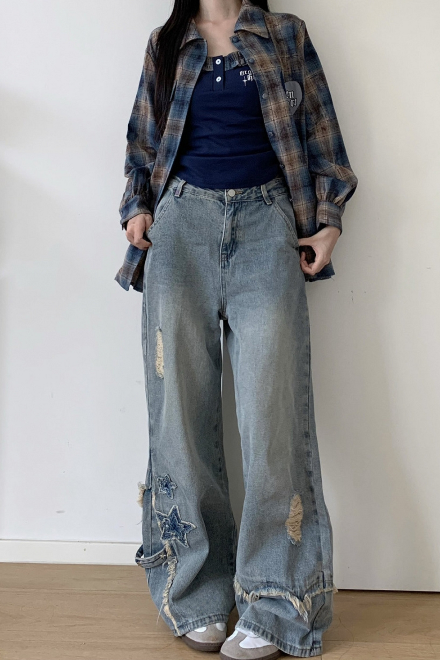 Plaid Loose Shirt + Tank Top