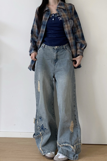 Plaid Loose Shirt + Tank Top